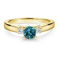 thumbnail image 2 of Gem Stone King 18K Yellow Gold Plated Silver London Blue Topaz and White Lab Grown Diamond 3-Stone Engagement Ring for Women (0.83 Cttw, Gemstone November Birthstone, Size 9), 2 of 4
