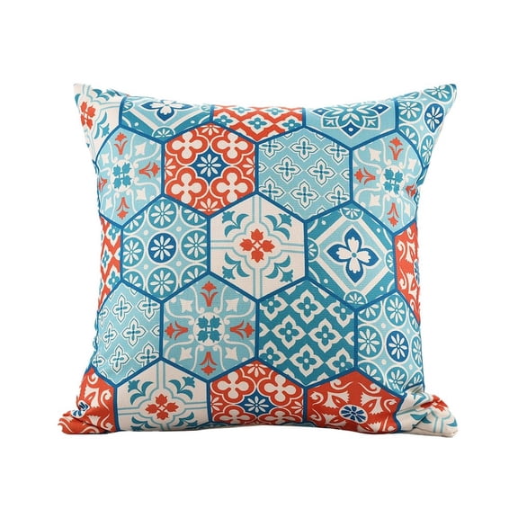Manas Handwoven Patchwork Moroccan Indoor/Outdoor Throw Pillow, Teal/Orange, 20" x 20", Count per Pack 1
