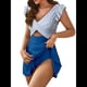 thumbnail image 3 of Traje de Baño para Mujer con Volantes y Corte Bajo, Control de Abdomen, Cuello en V, Cruzado Rayas Azules XXXL, 3 of 9