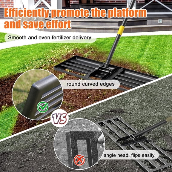 PYYAN-Lawn Leveling Rake, Heavy Duty 60 Inch Adjustable Long Handle Level Lawn Rake10"x27" Curved Lawn Leveler Tool for Soil Grass Golf Courses Landscaping