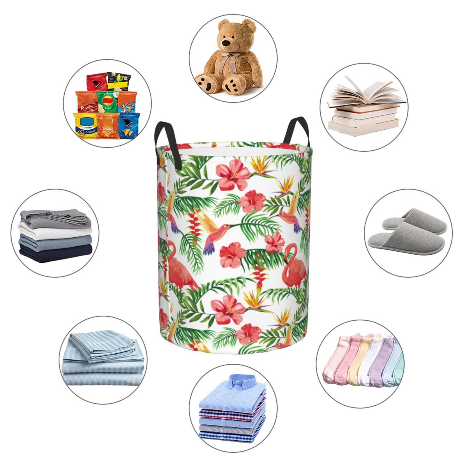 Large Laundry Basket with Handles - Flamingo Hummingbird Red Kids Baby Dirty Clothes Laundry Hamper for Bedroom Aesthetic