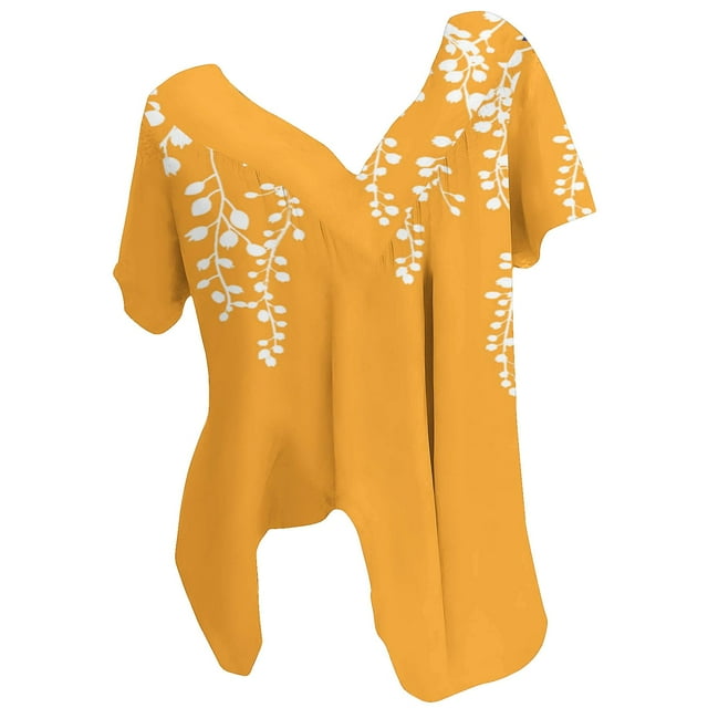 Blusas de Manga Corta para las Mujeres con Cuello en V Impreso Suéter Casual Top, Blusas para las Mujeres Casual
