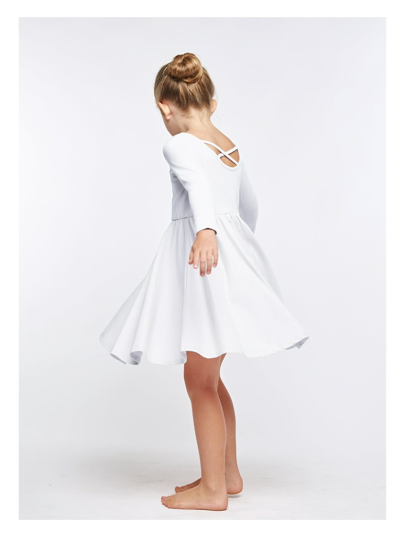 Stelle Long Sleeve Girls Dress Toddler White Dresses Skater Twirl Cotton A-Line Dress for School Casual