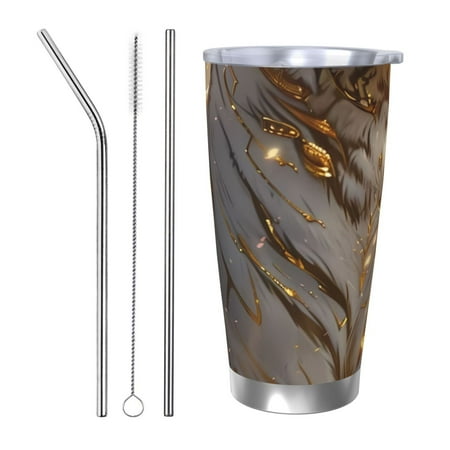 

Salouo Golden White Tiger Print 20oz Tumbler with Lid Stainless Steel Vacuum Insulated Tumbler Durable Insulated Coffee Mug Thermal Cup with Splash Proof Sliding Lid-Straw Three-piece Set