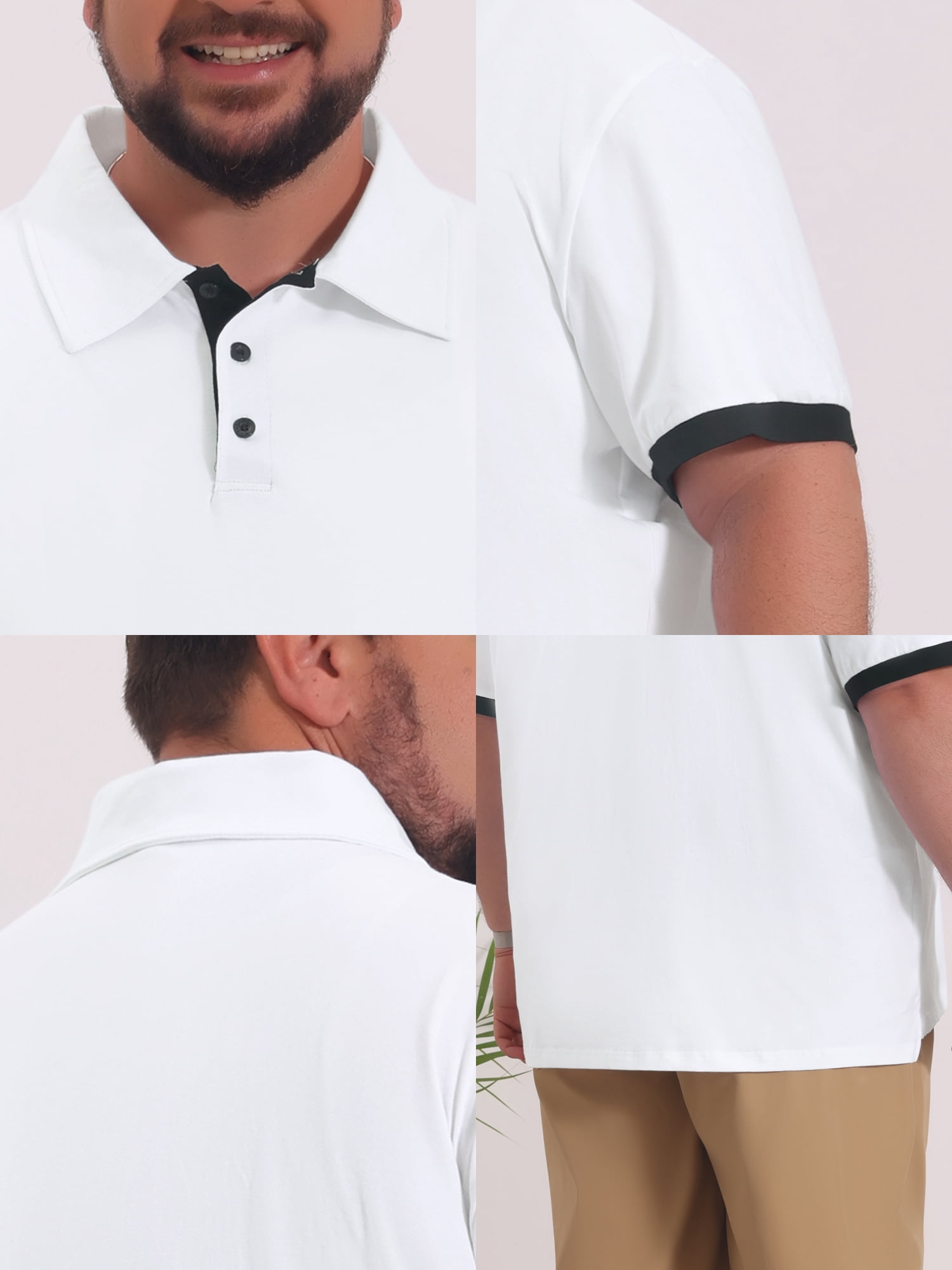 DARING DIVA Men's Big Tall Business Short Sleeve Office Knitted Golf Shirts 5XL White