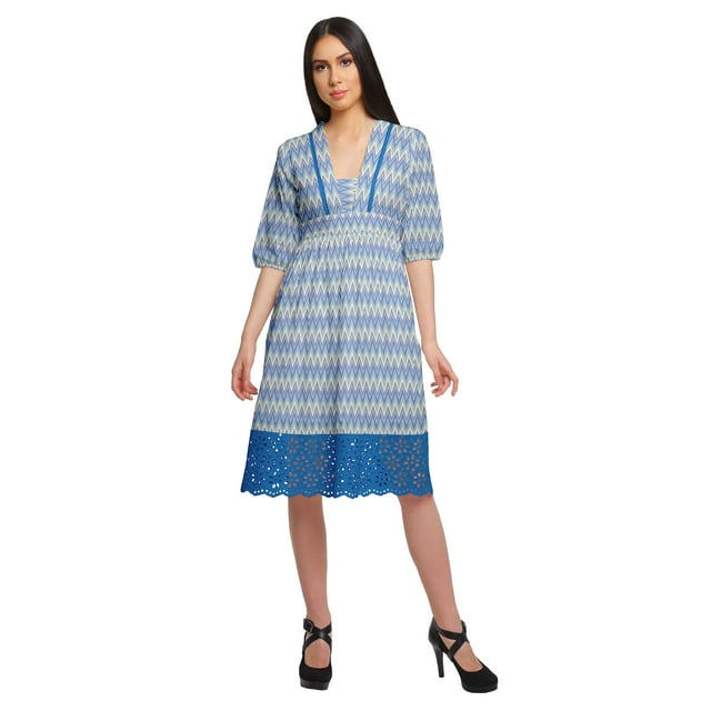 Moomaya Robe à Manches Courtes pour Femmes Robe de Soirée en Coton Imprimé Tenue Décontractée