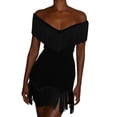 thumbnail image 2 of Blmnix Bodycon Dress for Women Off The Shoulder Sexy Dress Club Dress Dress Black Boat Neck Mini Short Sleeve Adjustable Waist Casual Dress M, 2 of 6