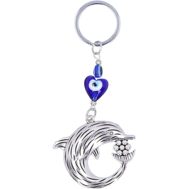Llavero Azul Turco Ojo de Mal, Llavero de Protección de Fátima, rno Colgante Colgante Delfín de la Buena Suerte rno para Colgar en el Coche del Mal de Ojo para Colgar en Llaves y Bolsos
