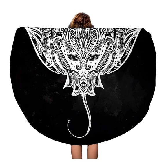 LADDKA 60 inch Round Beach Towel Blanket Aloha Ornate Stingray Fish in Tattoo Diving Tribal Travel Circle Circular Towels Mat Tapestry Beach Throw
