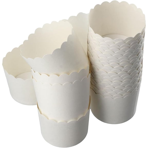50 Pcs Paper Baking Cup, Large Oil Proof Cake Cup, Baking Cup Paper Cup Oil Proof, Cake Muffin Box Disposable Cupcake, Used for Cake Baking, White Large