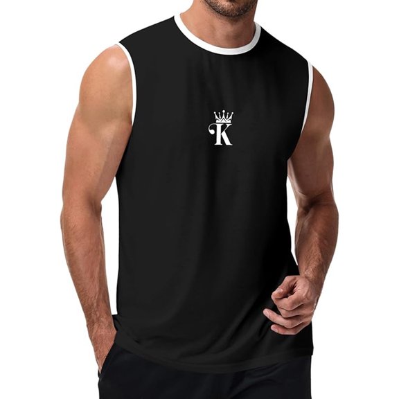XIAOCHA Letter K Print Tank Top Mens Round Neck Sleeveless Contrast Gym Tops