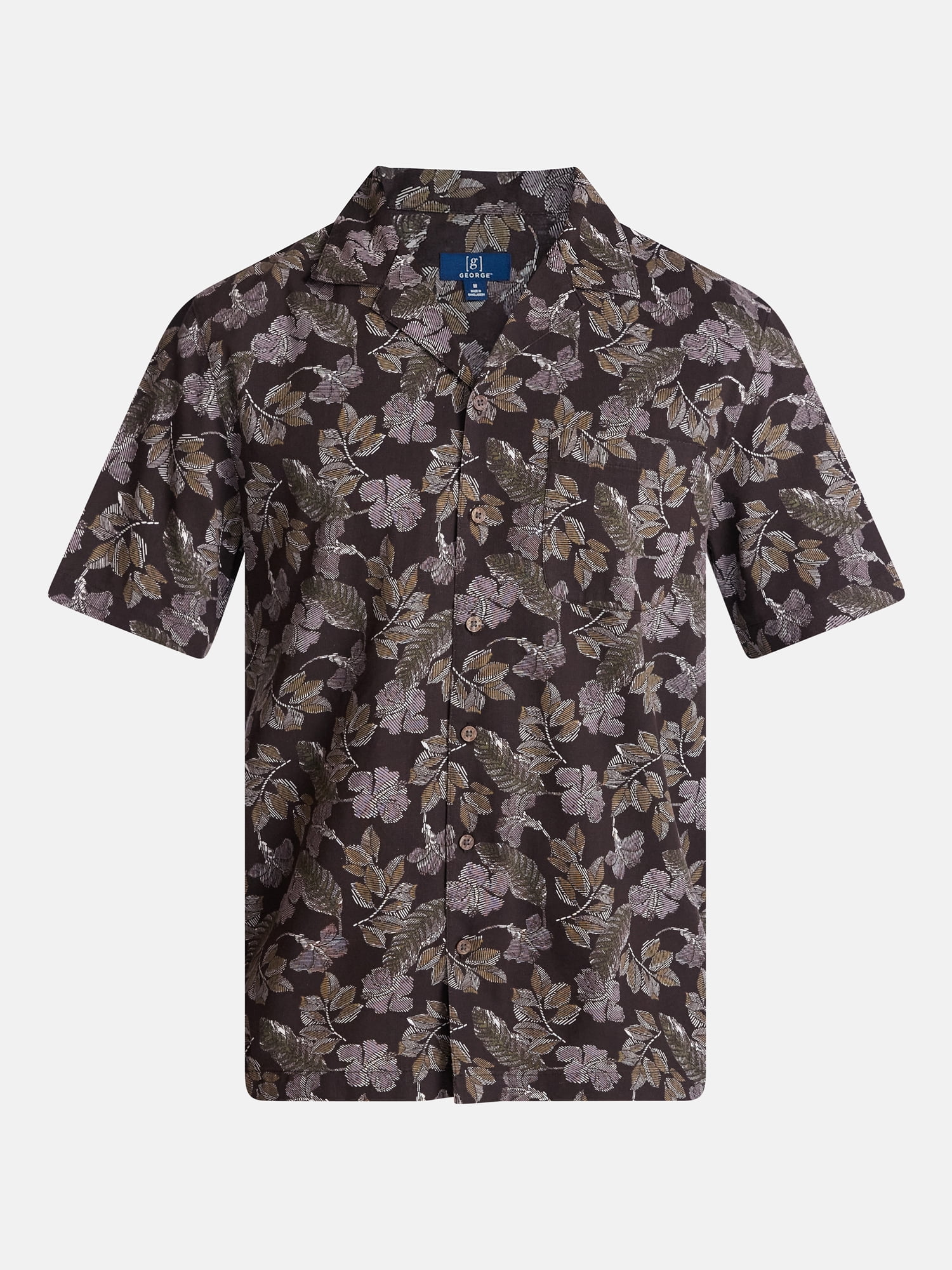 George Men's Linen Blend Camp Shirt with Short Sleeves, Sizes S-3XL