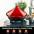 thumbnail image 4 of NutriChef Cast Iron Moroccan Tagine 2.75 Quart Tajine Cooking Pot with Stainless Steel Knob ​(Red), 4 of 6