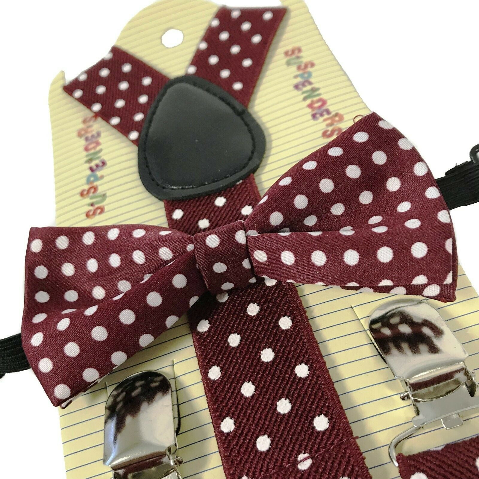 Kid 'BURGUNDY POLKA DOT' Matching Suspender & Bow-Tie Set Kids Toddler Boys Girls