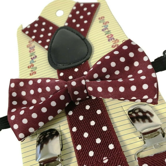 Kid "BURGUNDY POLKA DOT" Matching Suspender & Bow-Tie Set Kids Toddler Boys Girls
