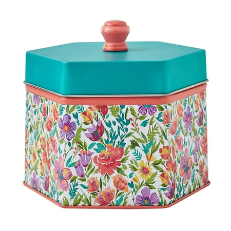 The Pioneer Woman Spring Printed Hexagonal Metal Can, 6"