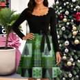 thumbnail image 5 of Ladies' Christmas Printed Fashionable Square Neck Casual Slim Fit Long Sleeved Dress for Women Holiday Party and Elegant Events,Dark Green,M, 5 of 5