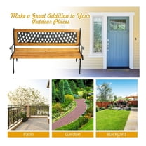 Cast Iron Patio Bench Outdoor, 49.5" Garden Bench for 3 Adults, Heavy Duty 463 lbs Capacity, Weatherproof Park Bench with Wood Seat & Backrest, Black