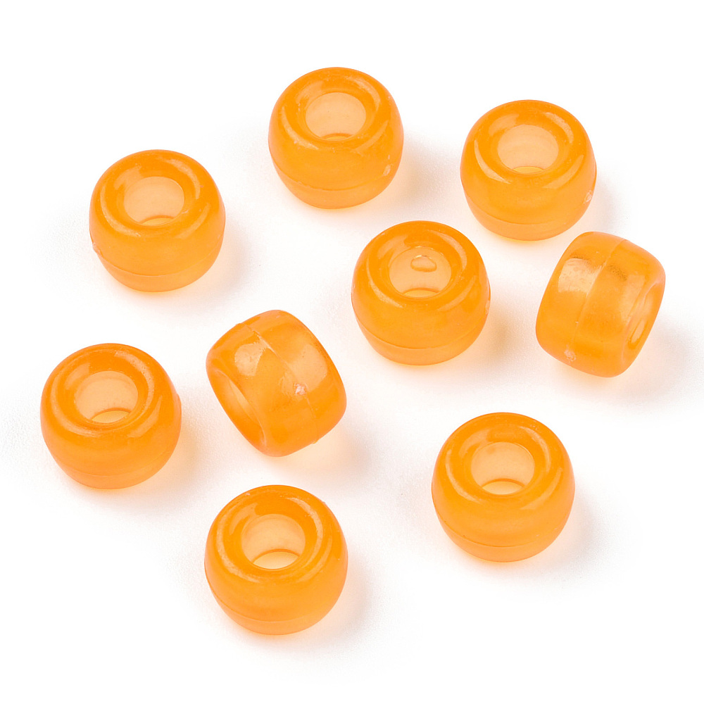 500g Transparent & Luminous Plastic Beads Frosted Crow Beads Pony Beads Glow in the Dark Barrel Orange 9x6mm Hole: 3.8mm