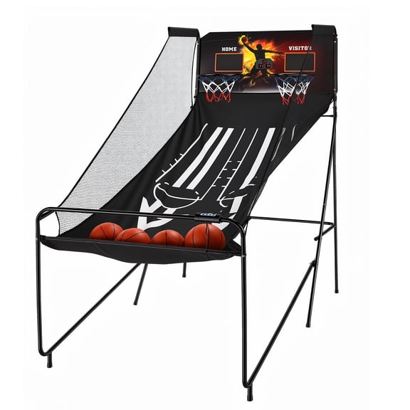 SUGIFT Dual Shot Arcade Basketball Game with 8 Game Modes, Electronic Scoring, Voice Announcer, Foldable Indoor Basketball Game with 6 Balls and Pump, Black