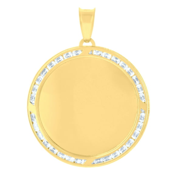14k 14kt Yellow Gold Mens Cubic-Zirconia Round Photo Frame Medallion Charm Pendant