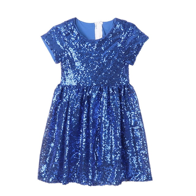 EnJoCho Robe à Paillettes pour Filles Manches Courtes Brillante Décontractée Ample Col Rond Été Robe Trapèze Mignonne pour Fête
