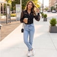 thumbnail image 4 of Domzest Women’s Vintage Faux Denim Shirt Sheer Mesh Long Sleeve Denim Tops Button Down See Through Jean Top with Chest Pocket Black S, 4 of 7
