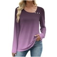 thumbnail image 5 of Moxiu Womens Casual Tops Fall Long Sleeve Shirts for Women Gradient Asymmetric Square Neck Tunic Tops Decorative Buttons Purple,M, 5 of 7