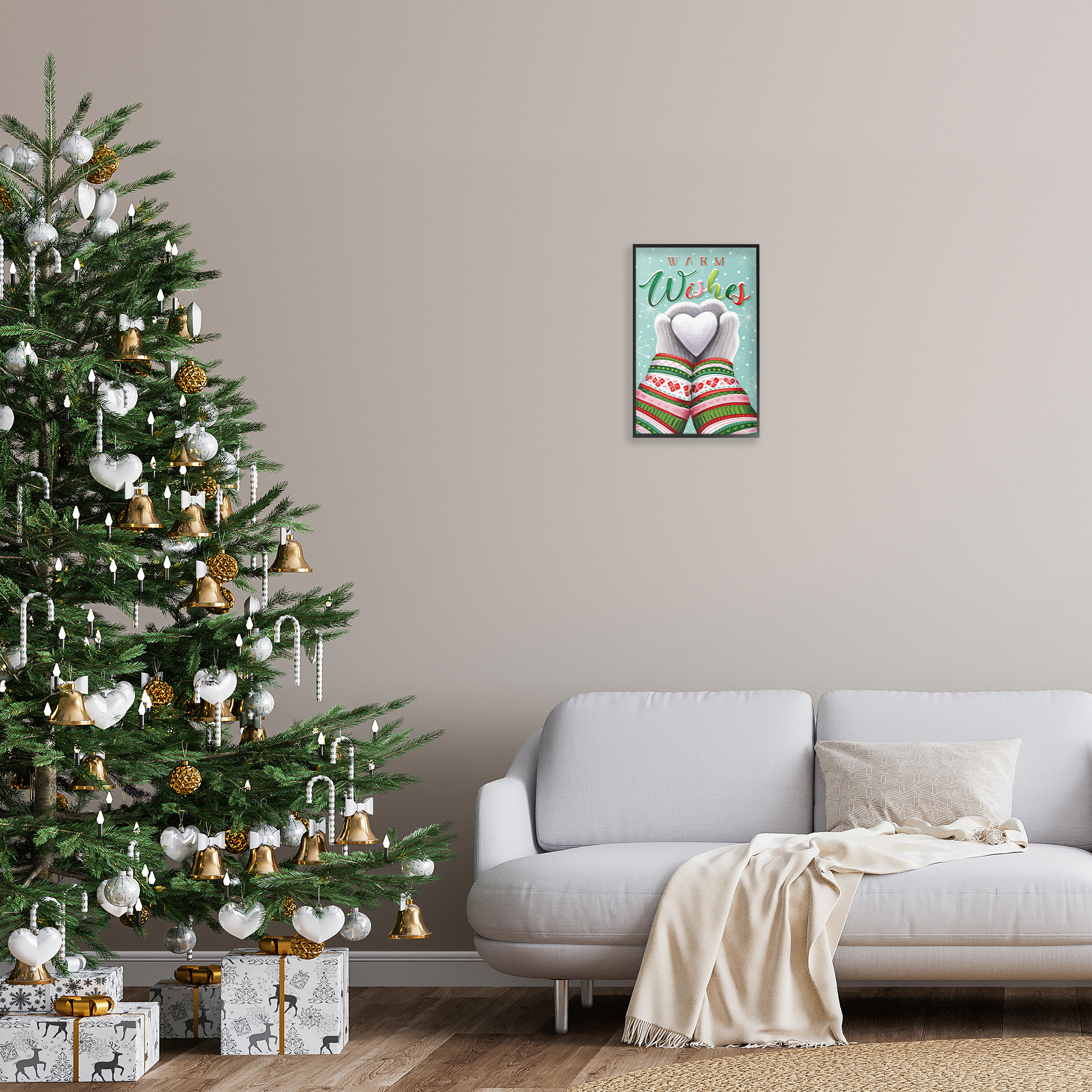 Stupell Industries Warm Wishes with Heart Holiday Painting Black Framed Art Print Wall Art, 12 x 18