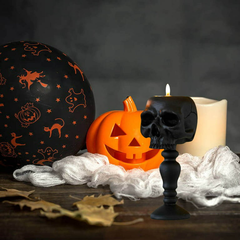 Skull Candle Holder - Gothic Tabletop Craniumskeleton Head Candlestick Retro Spooky Desktop Tealight Cup Horrible Home Office BarParty Graveyard Decor