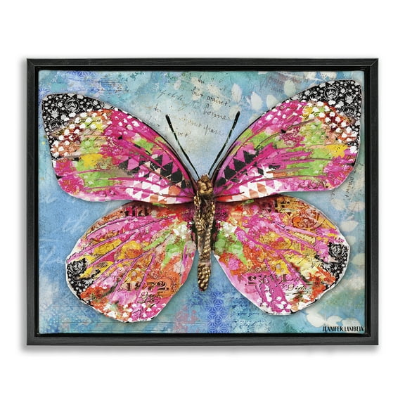 Stupell Industries Wonderland Butterfly Pattern Animals Painting Black Floater Framed Canvas Art Print Wall Art, 21 x 17