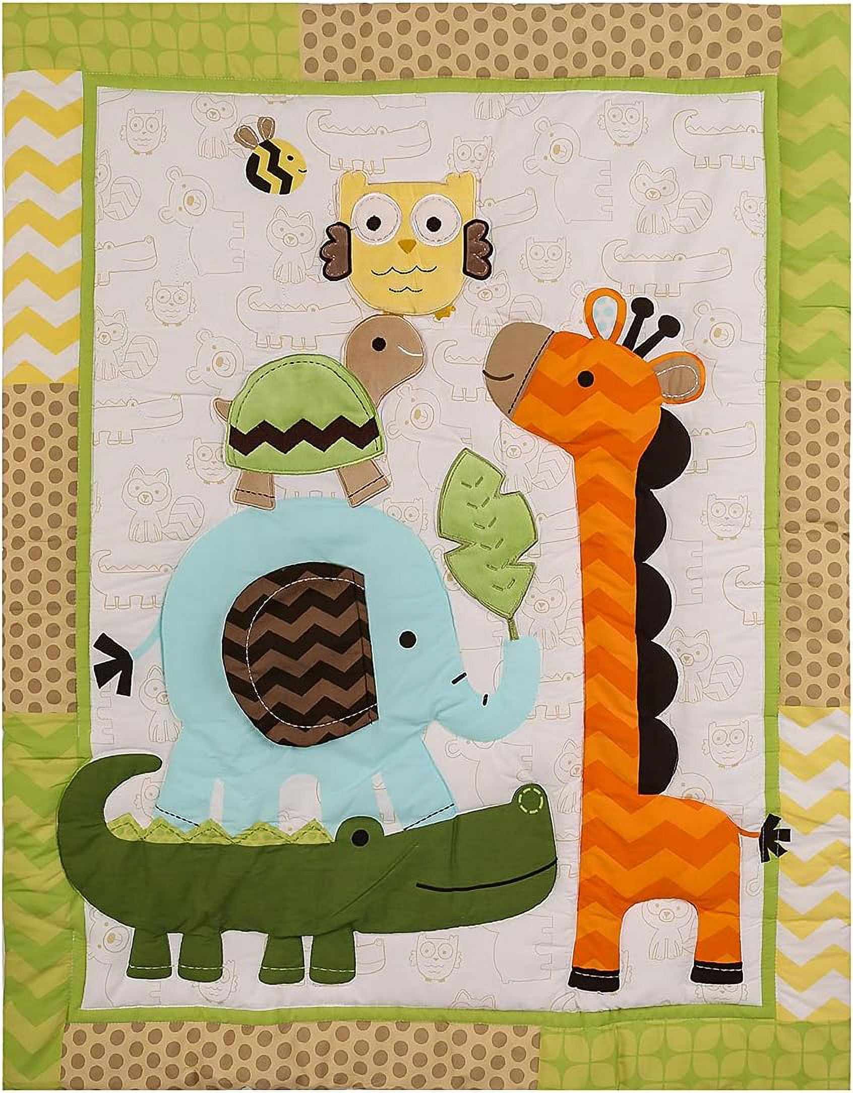 Sweet Baba 100% Cotton Crib Set,Cute Animals Crib Bedding Set for Unisex Boys and Girls in Yellow| 3 Pieces - Crib Quilt, Fitted Sheet, Crib Skirt