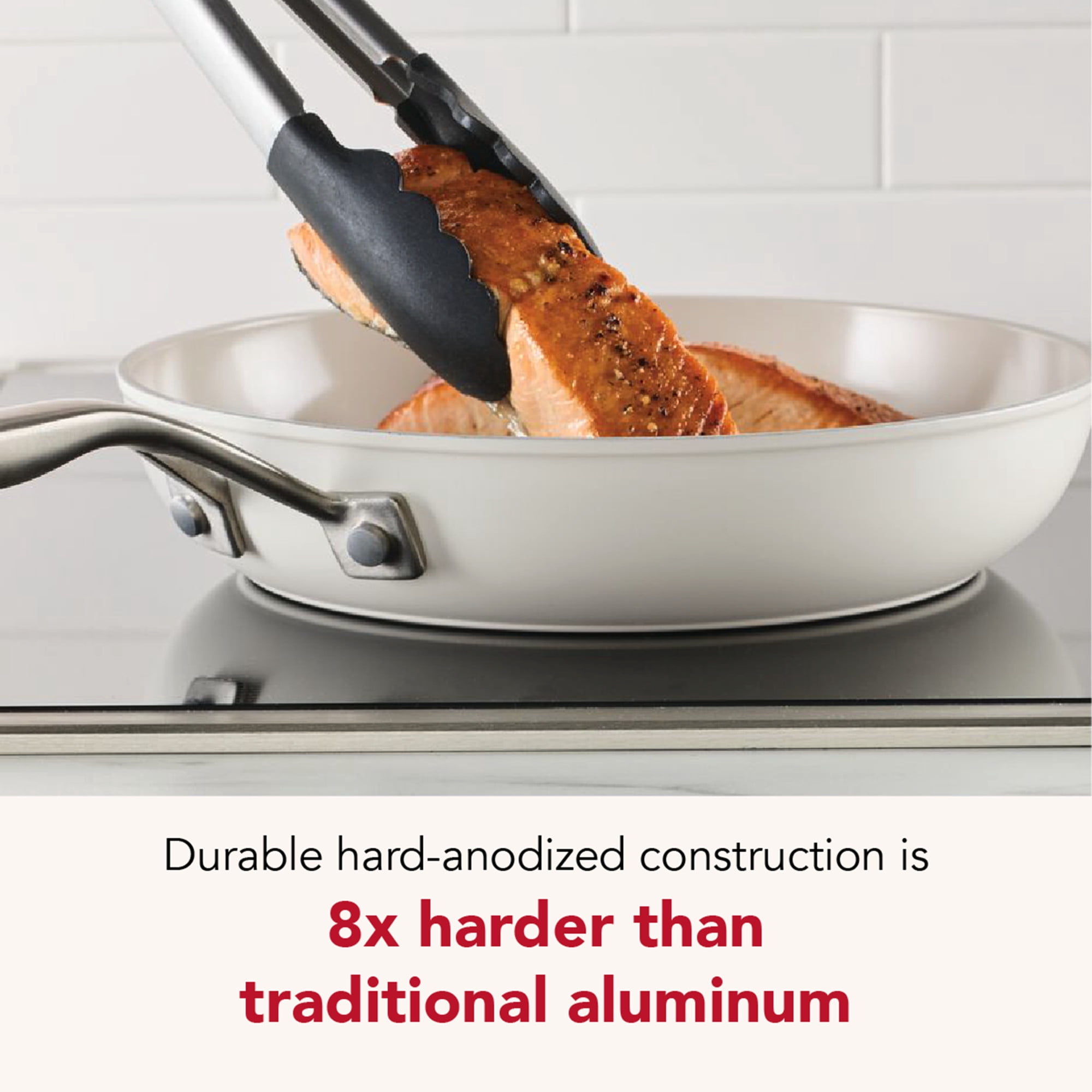 KitchenAid Hard-Anodized 12.25 Inch Ceramic Induction Skillet with Lid, Dishwasher Safe and Oven Safe to 500°F, Porcelain White