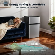Simzlife 3.2 Cu ft Mini Refrigerator with Freezer, Two Door Compact Small Fridge Adjustable Removable Shelves, Sliver