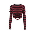thumbnail image 4 of Women Gothic Crop Tops Punk Long Sleeve Round Neck Striped Print Loose T-Shirts 90s Harajuku Clothes, 4 of 6