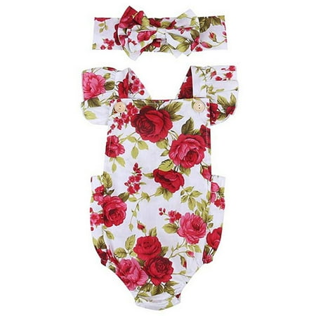 - Newborn Baby Girls Clothes Floral Jumpsuit Romper Playsuit With Headband Infant Outfits