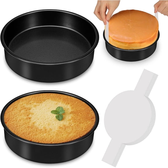 10 inch Cake Pan Set of 2, Nonstick Round Baking Pan with 80Pcs Pre-cut Parchment Paper for Baking Layer Cakes Deep-Dish Pizza Pie