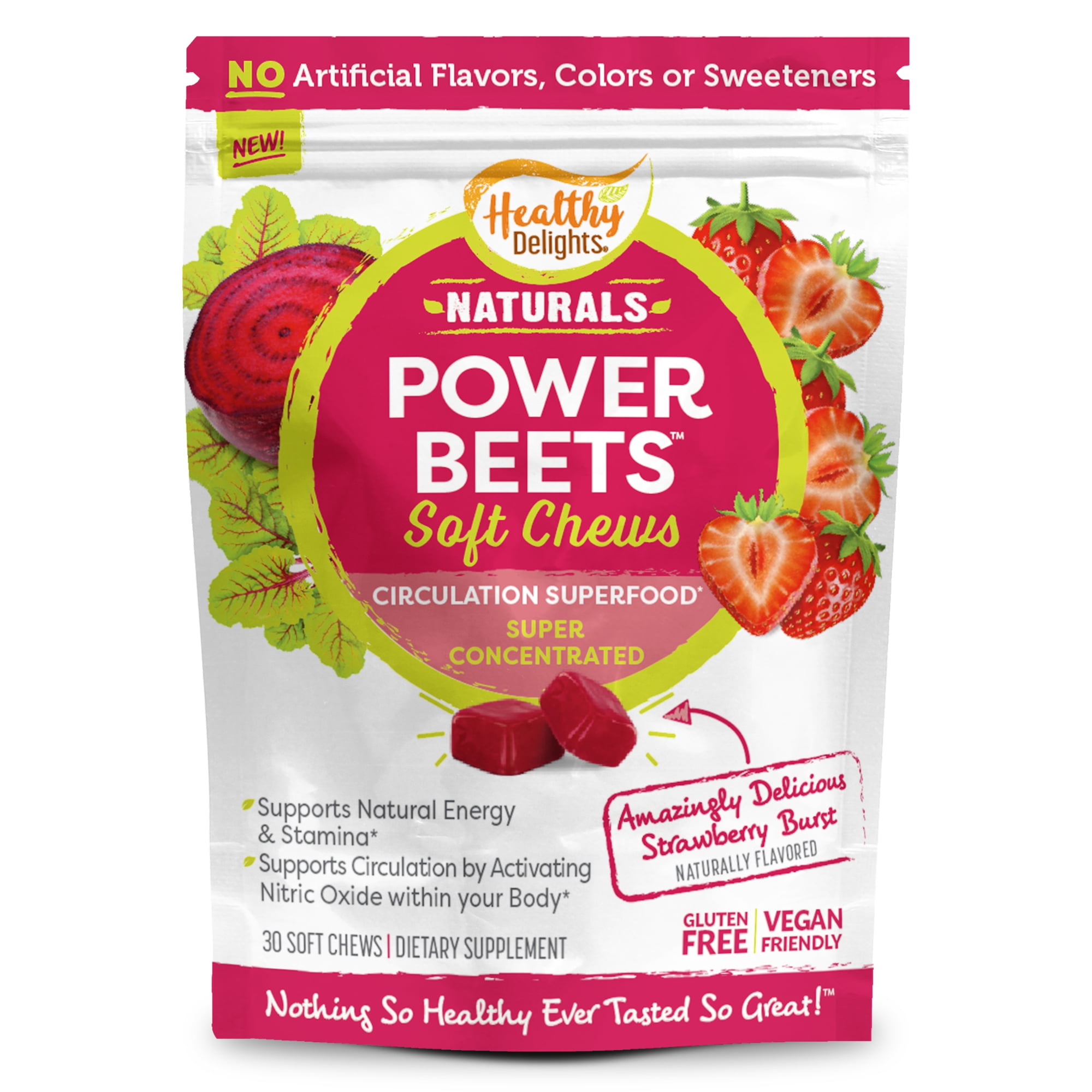 Healthy Delights Naturals, Power Beets Soft Chews, Strawberry Burst, 30