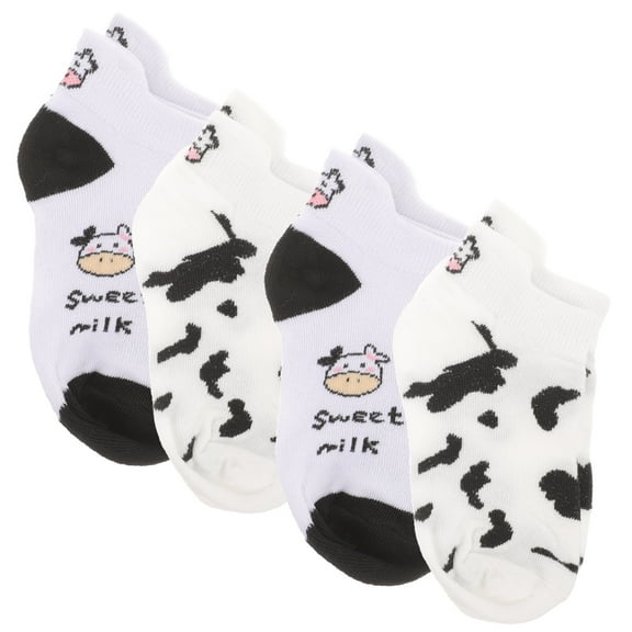 Phenofice 4 Pairs Cow Print Ankle Socks Comfortable Wear For Casual Wear