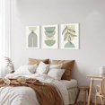 thumbnail image 3 of Sage Green Boho Wall Art Set of 3, Minimalist Framed Wall Art Geometric Line Leaf Beige Green Canvas Artwork Paintings, Abstract Botanical Boho Room Decor, Office, 12"x16", 3 of 6