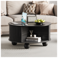 thumbnail image 3 of JOINICE Round Coffee Table with Storage and Bun Feet,Mid Century Modern Center Table,for Living Room,Black, 3 of 6