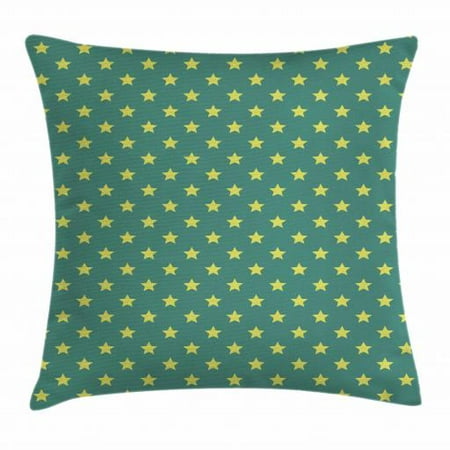 Stars Throw Pillow Cushion Cover, Vintage Style Geometric Pattern with Star Motifs in Green Shades, Decorative Square Accent Pillow Case, 18 X 18 Inches, Pale Green Pale Jade Green, by