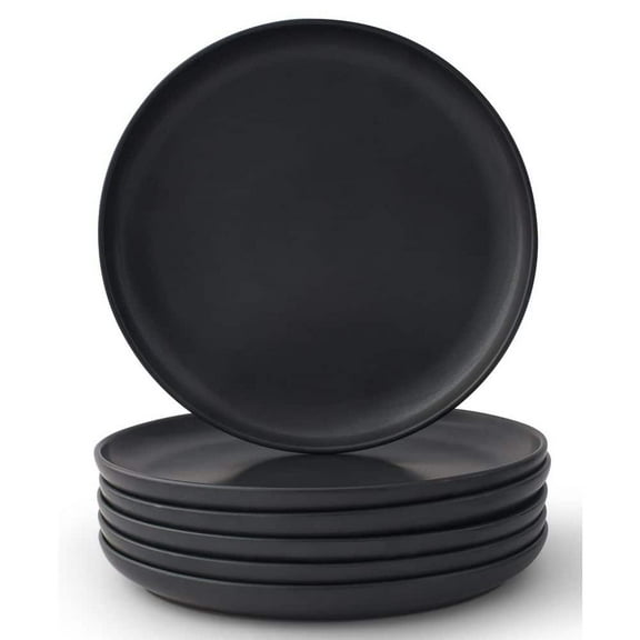 6-Pieces Stoneware 10.5 in. Dinner Plate Set-Matte Black