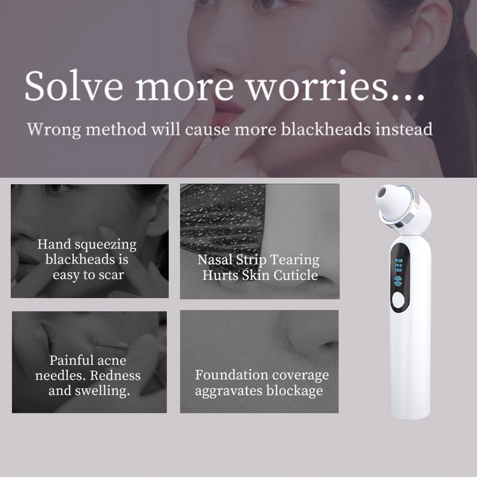 Visible Electric Blackhead Extractor Blackhead Removal Appliance 3 Replaceable Heads