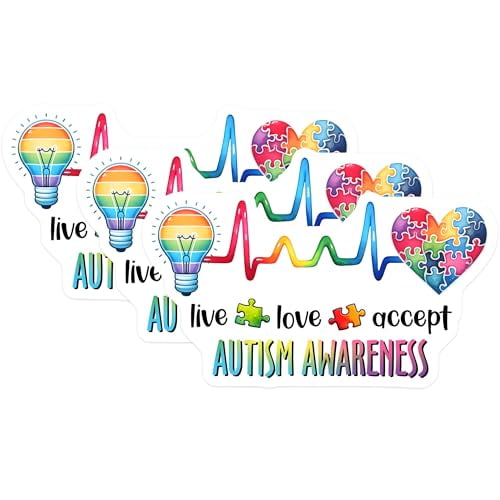 (3 Pack) Autism Awareness Decals - Autism Puzzle - Live Love Accept Decal - 3 Inches On Longest Side - Easy Peel & Apply - Made in USA - 3MCS1980