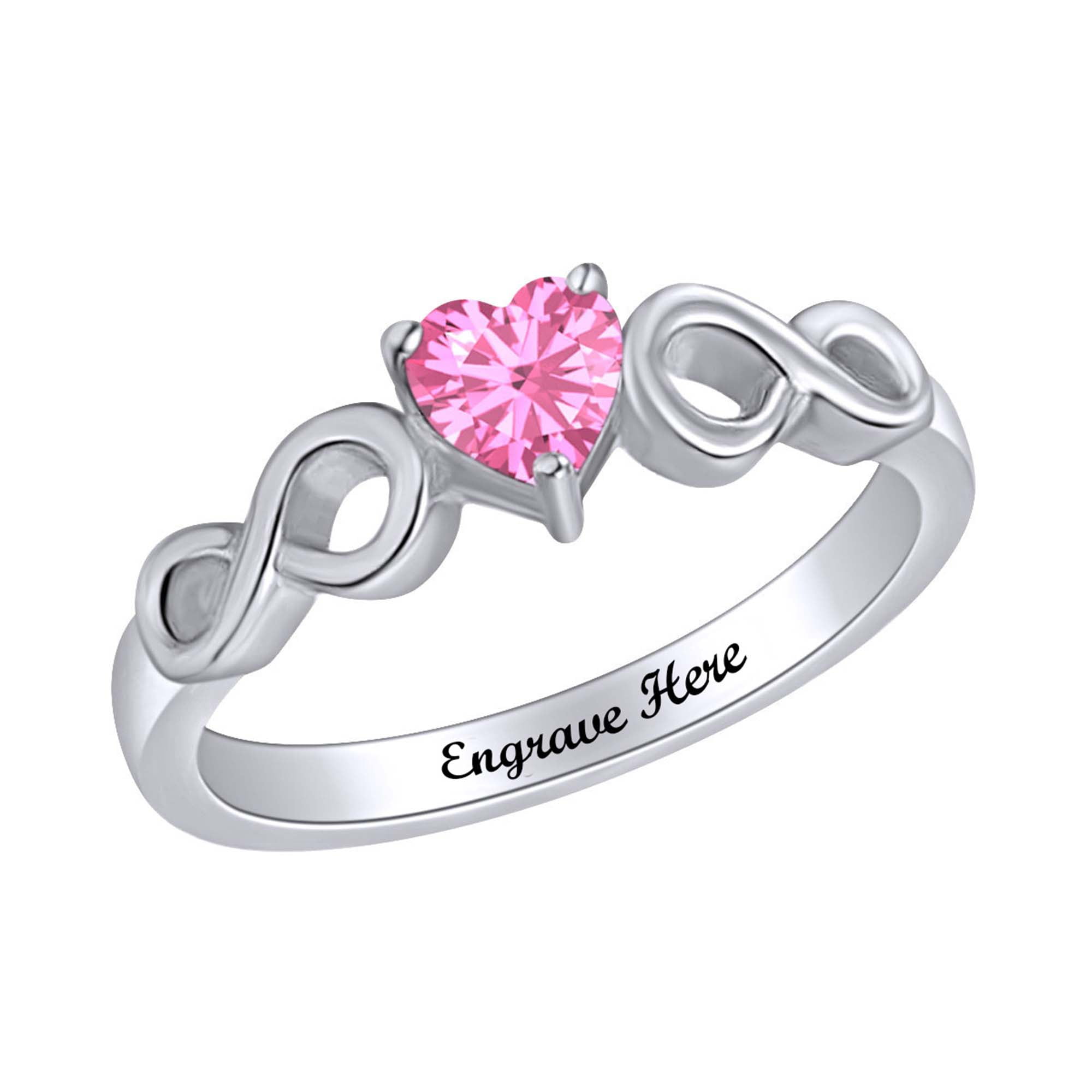 Personalized Heart Shape Simulated Tourmaline Infinity Heart Promise Ring In 14k White Gold Over
