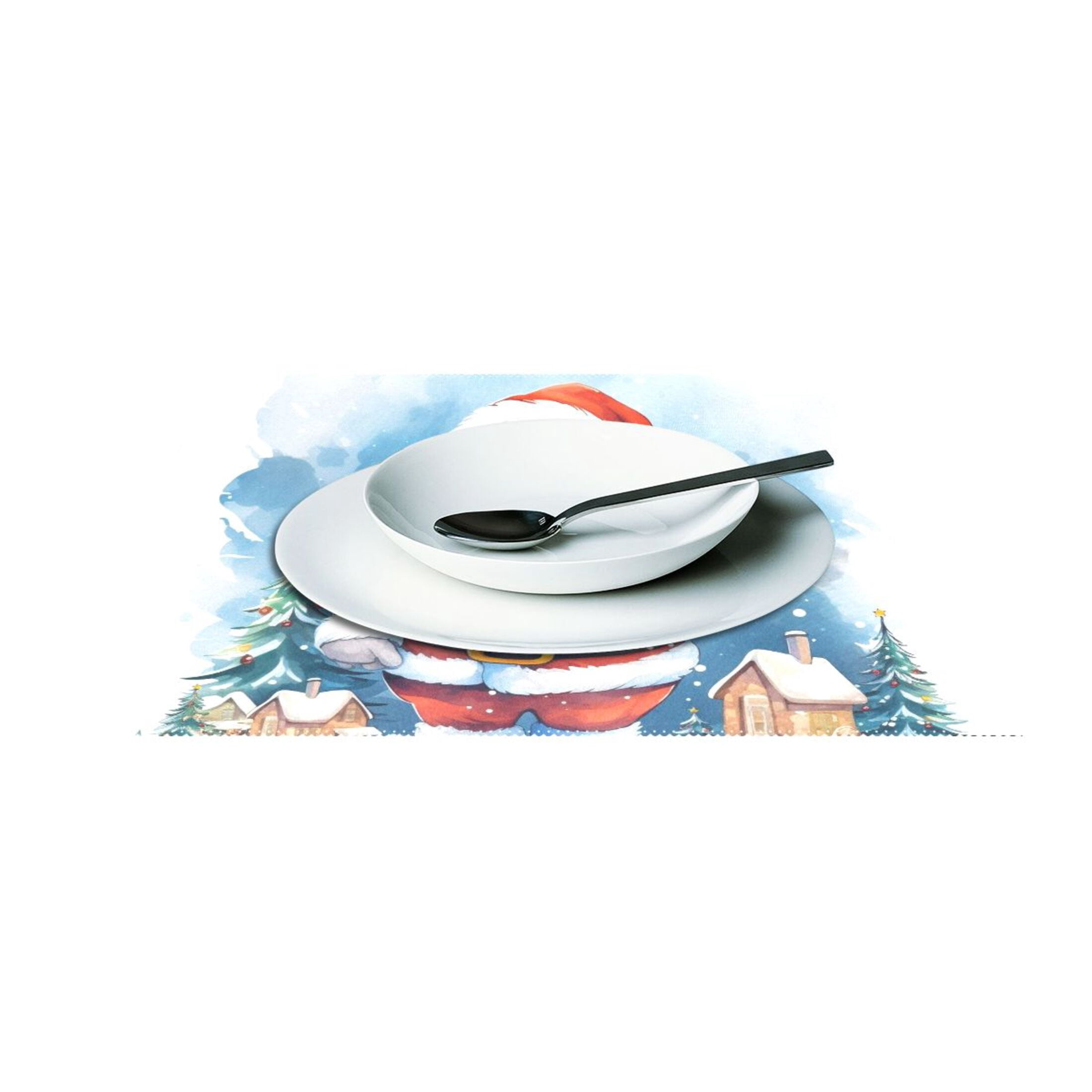 Christmas Santa Claus Trees Houses 12×18 inch Placemats Heat Resistant Washable Foldable Rectangular Placemats Set Decoration Indoor Outdoor for Kitchen Dining Table 6PCs