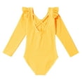 thumbnail image 4 of Alvivi Girls Ruffle Shoulder Ballet Dance Gym Leotard One Piece Long Sleeve Crisscross Bodysuit Yellow 11-12, 4 of 7