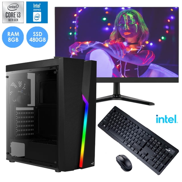 Computadora PC armada i3 10100 Intel SSD 480GB 8GB RAM 80+ Monitor 21.5 pulgadas