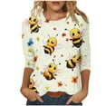 thumbnail image 2 of LYEAA Bee-Themed 3/4 Sleeve Women Tops Round Neck Casual T-Shirt Soft Cotton Blend Fabric with Stretch Comfort Daily Wear Yellow XL, 2 of 5